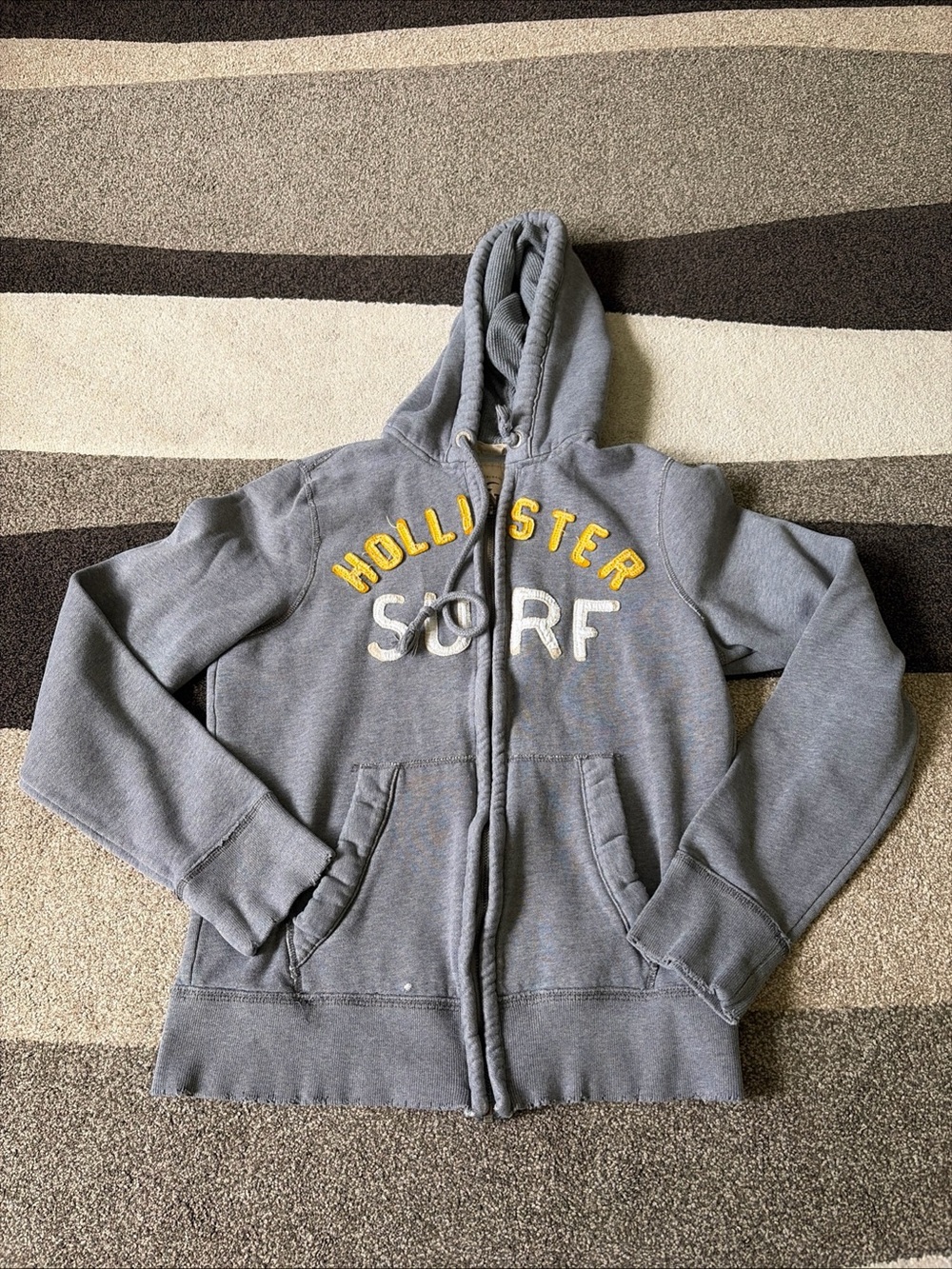 Hollister Hoodie Mens Medium Gray Full Zip Fleece Surf Club Logo Sweatshirt